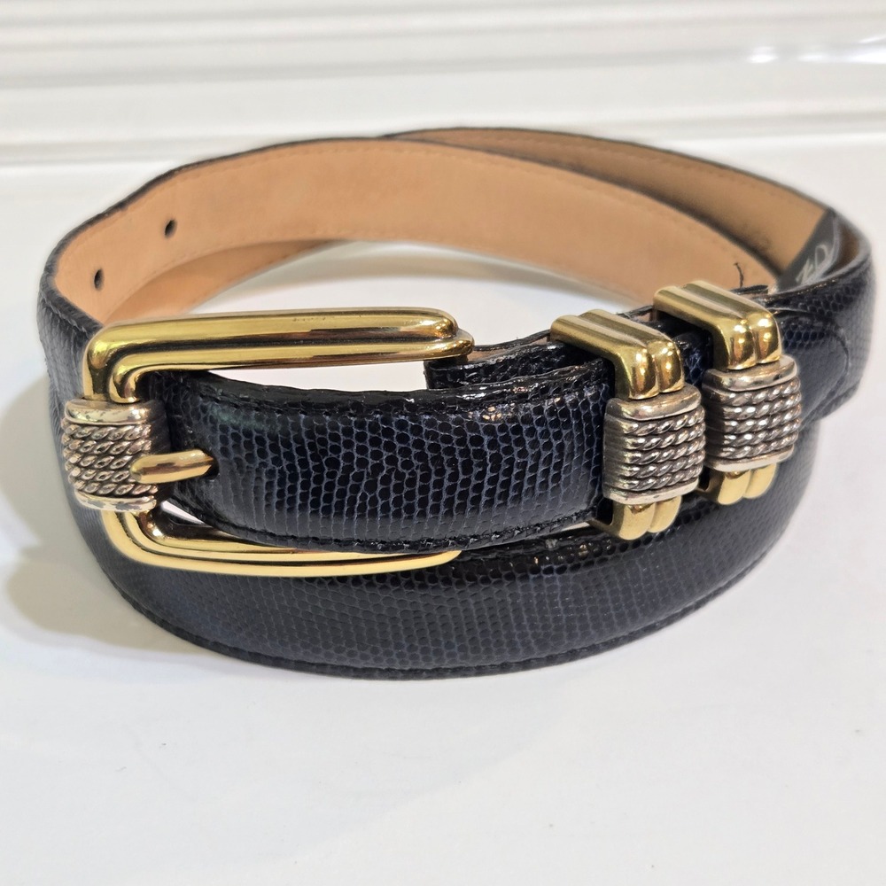 Brighton Classic Belt Women M 30 Dk Gray Snake Embossed silver gold Buckle 4B614